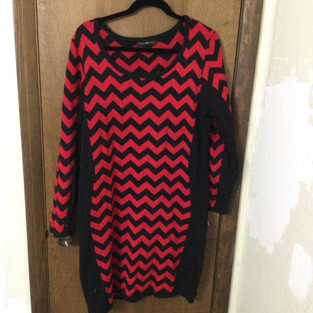 Derek Heart 1X Red and Black Chevron Sweater Dress